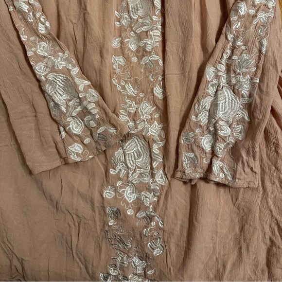 TOBI Flowy Tunic / Off Shoulder Mini Dress Boho Hippie Embroidered Floral Pink M - Picture 4 of 7